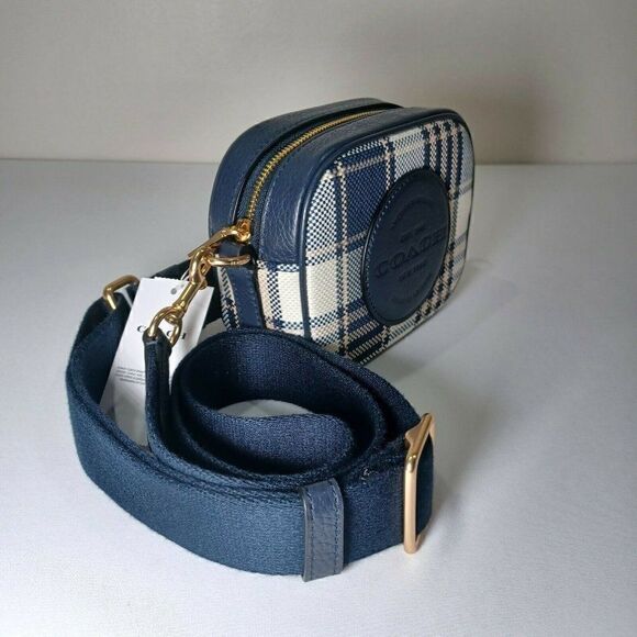 NWT Coach C8681 Plaid Dempsey Camera Bag Crossbody Mini Handbag Midnight Multi - Picture 4 of 8